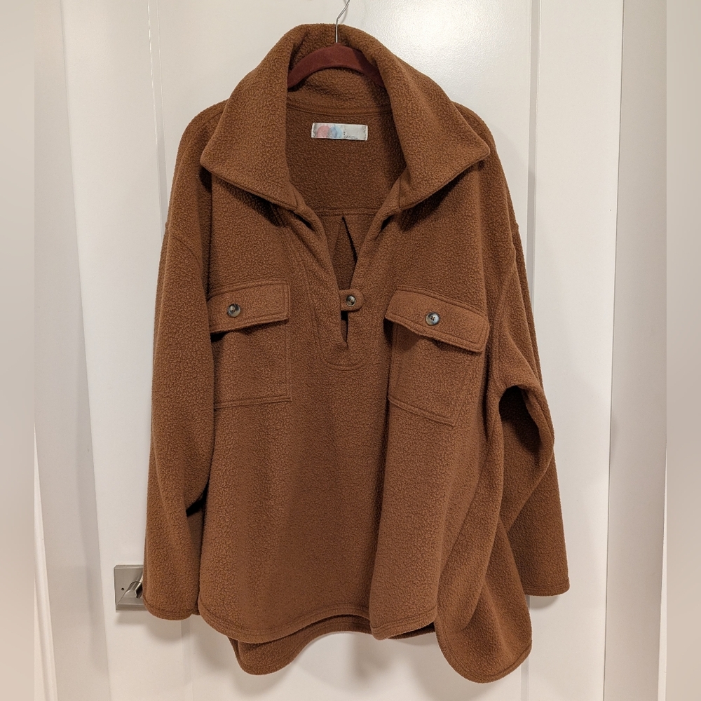 Free People Beach All Time Henley Desert Topaz Tan Pullover Fleece Size L - Picture 3 of 15